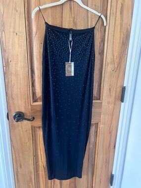 SKIMS X SWAROVSKI Elegant Black Embellished Slip Skirt